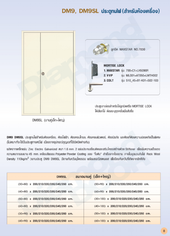 ประตูเหล็กทนไฟ DM8  - Diamond Door ไดมอนด์ดอร์